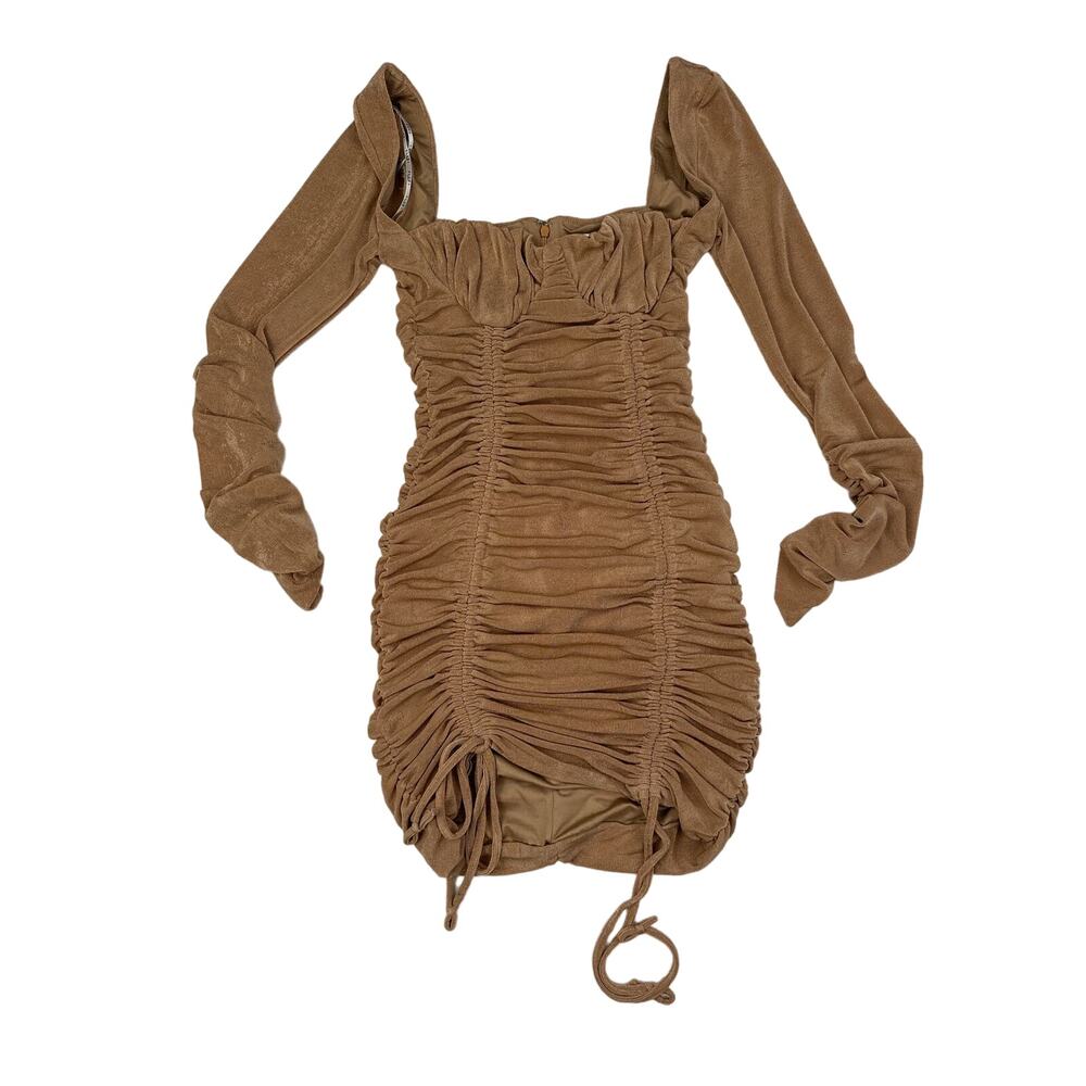 Club L - Ruched Long Sleeve Mini Dress in Gold